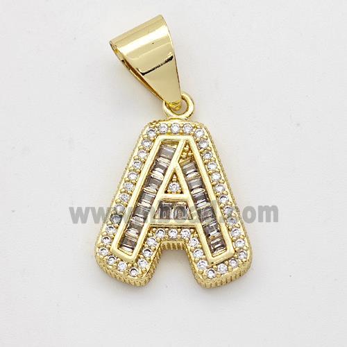 Copper Pendant Pave Zirconia Letter-A Gold Plated