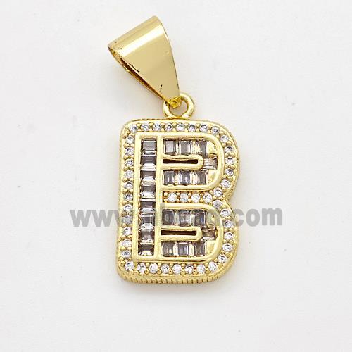 Copper Pendant Pave Zirconia Letter-B Gold Plated