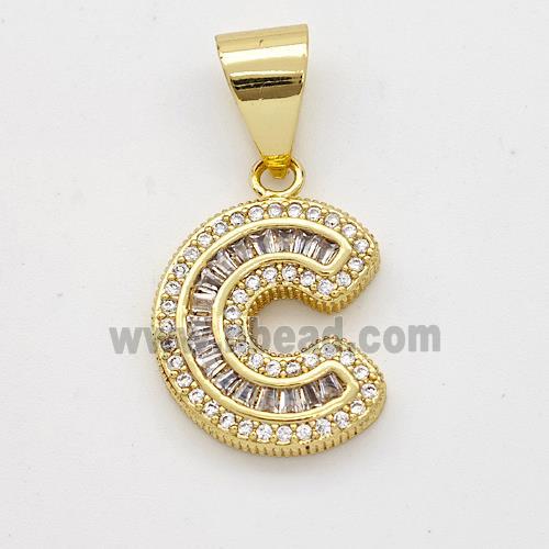 Copper Pendant Pave Zirconia Letter-C Gold Plated