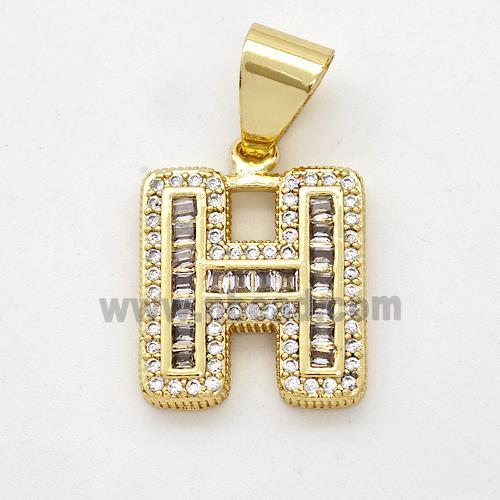 Copper Pendant Pave Zirconia Letter-H Gold Plated