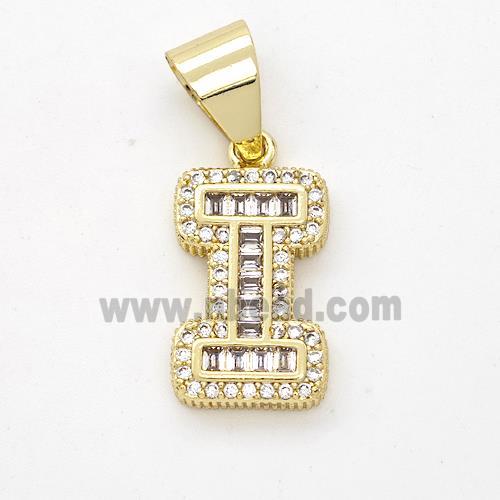 Copper Pendant Pave Zirconia Letter-I Gold Plated