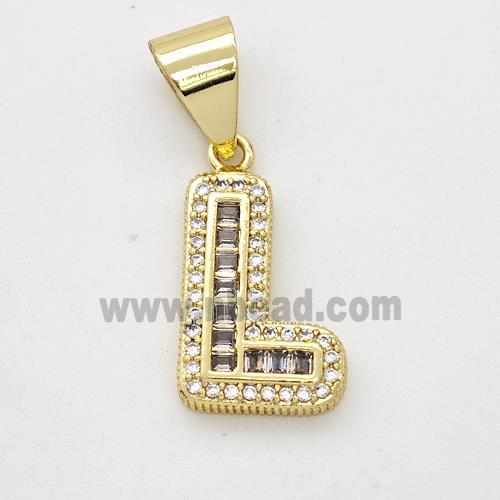 Copper Pendant Pave Zirconia Letter-L Gold Plated