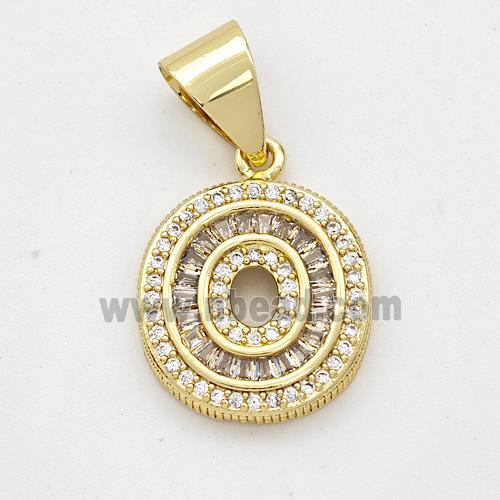 Copper Pendant Pave Zirconia Letter-O Gold Plated