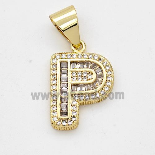 Copper Pendant Pave Zirconia Letter-P Gold Plated