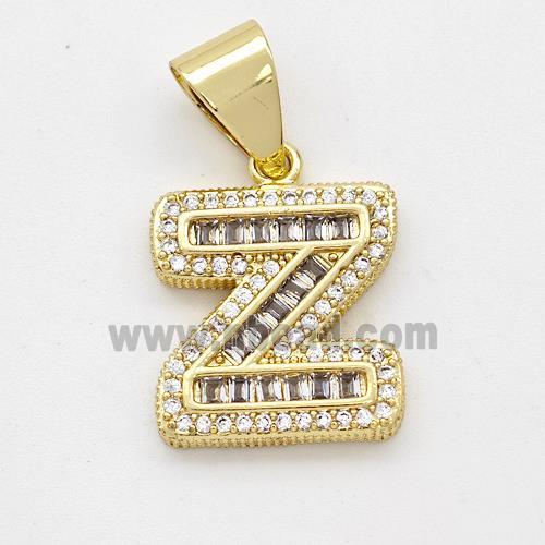 Copper Pendant Pave Zirconia Letter-Z Gold Plated