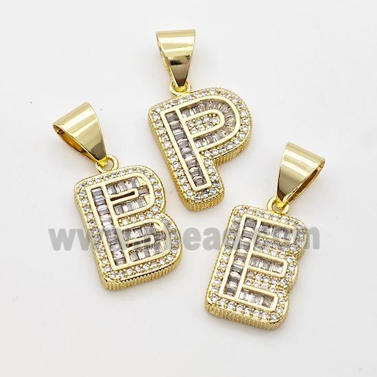 Copper Alphabet Pendant Pave Zirconia Mix Letters Gold Plated