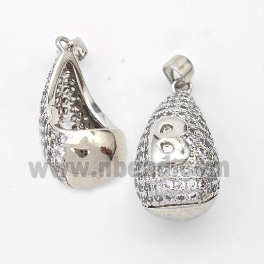 Copper Teardrop Pendant Pave Zirconia Letter-B Hollow Platinum Plated