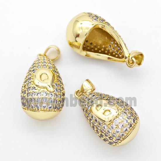 Copper Teardrop Pendant Pave Zirconia Mix Letter Hollow Gold Plated