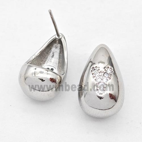 Copper Teardrop Stud Earring Pave Zirconia Letter-Y Platinum Plated