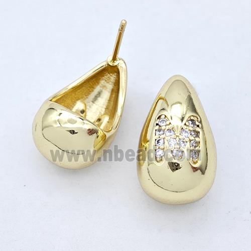 Copper Teardrop Stud Earring Pave Zirconia Letter-M Gold Plated