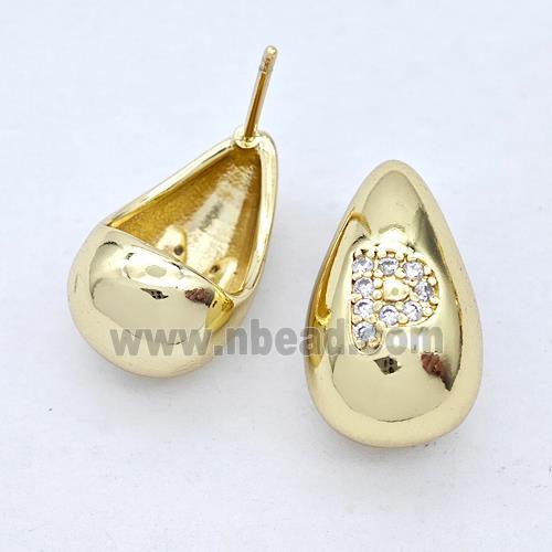 Copper Teardrop Stud Earring Pave Zirconia Letter-P Gold Plated