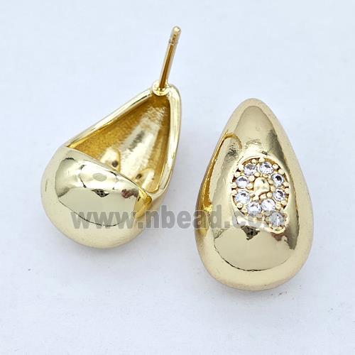 Copper Teardrop Stud Earring Pave Zirconia Letter-Q Gold Plated