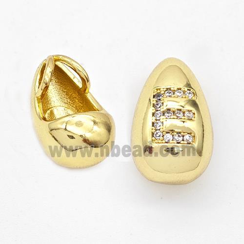 Copper Teardrop Pendant Pave Zirconia Letter-E Gold Plated