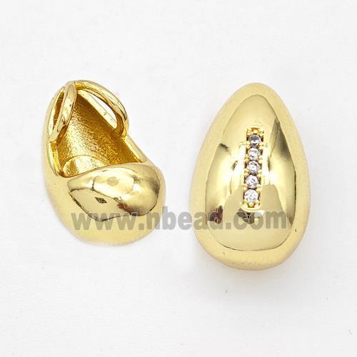 Copper Teardrop Pendant Pave Zirconia Letter-I Gold Plated