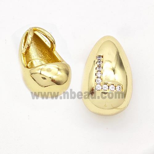 Copper Teardrop Pendant Pave Zirconia Letter-L Gold Plated