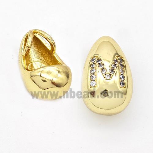 Copper Teardrop Pendant Pave Zirconia Letter-M Gold Plated