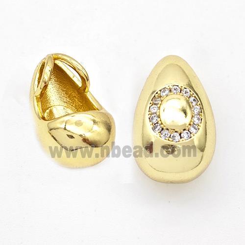 Copper Teardrop Pendant Pave Zirconia Letter-O Gold Plated