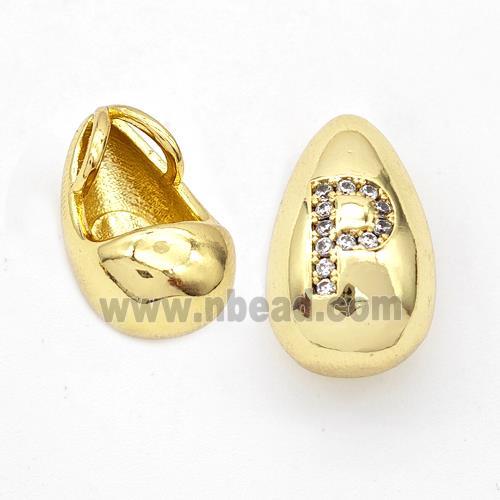 Copper Teardrop Pendant Pave Zirconia Letter-P Gold Plated