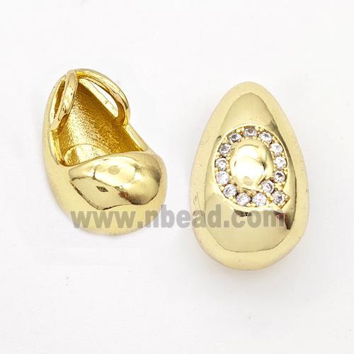 Copper Teardrop Pendant Pave Zirconia Letter-Q Gold Plated