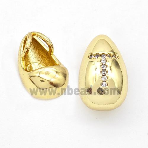 Copper Teardrop Pendant Pave Zirconia Letter-T Gold Plated