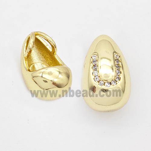 Copper Teardrop Pendant Pave Zirconia Letter-U Gold Plated