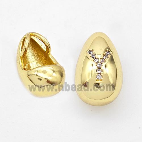 Copper Teardrop Pendant Pave Zirconia Letter-Y Gold Plated