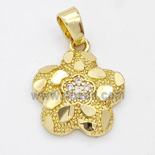 Copper Flower Pendant Pave Zirconia Nugget Gold Plated