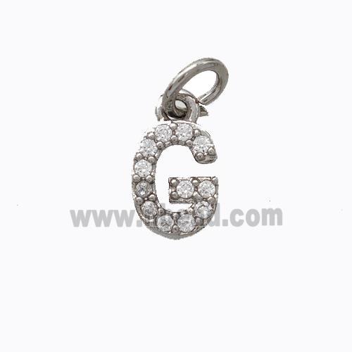 Copper Pendant Pave Zirconia Letter-G Platinum Plated