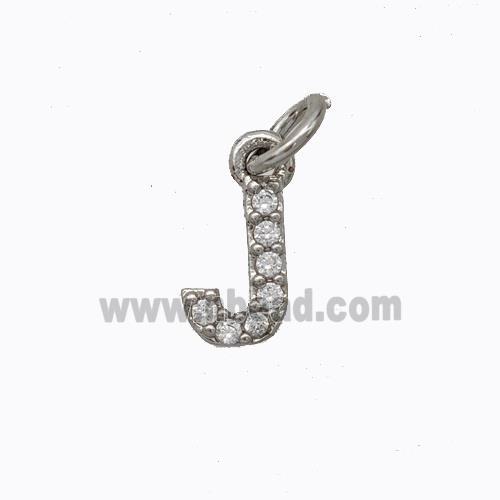 Copper Pendant Pave Zirconia Letter-J Platinum Plated