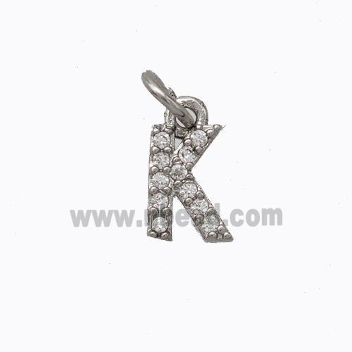 Copper Pendant Pave Zirconia Letter-K Platinum Plated