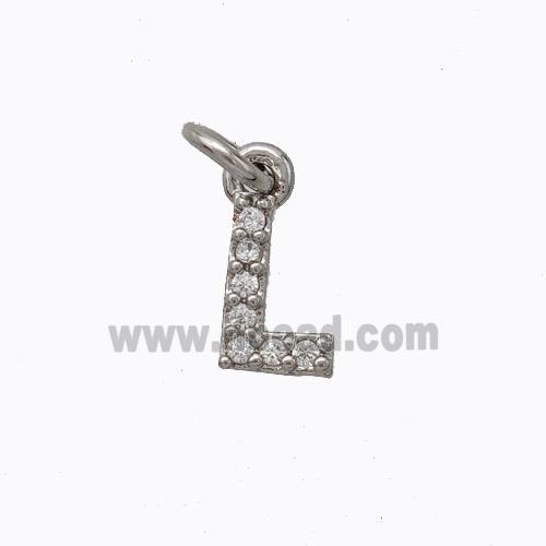 Copper Pendant Pave Zirconia Letter-L Platinum Plated