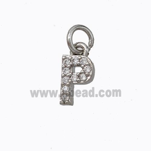 Copper Pendant Pave Zirconia Letter-P Platinum Plated