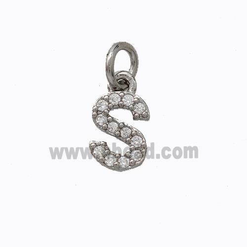 Copper Pendant Pave Zirconia Letter-S Platinum Plated