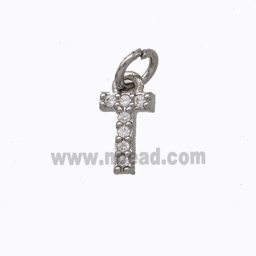 Copper Pendant Pave Zirconia Letter-T Platinum Plated