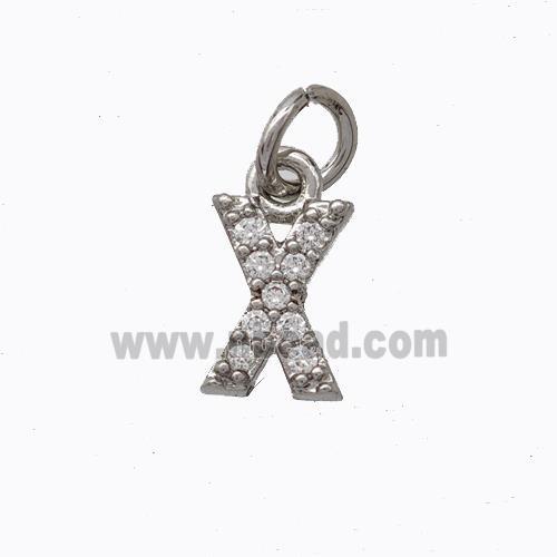 Copper Pendant Pave Zirconia Letter-X Platinum Plated