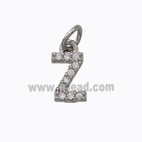 Copper Pendant Pave Zirconia Letter-Z Platinum Plated