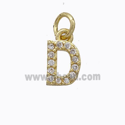 Copper Pendant Pave Zirconia Letter-D Gold Plated