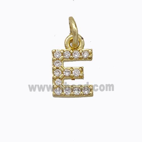 Copper Pendant Pave Zirconia Letter-E Gold Plated