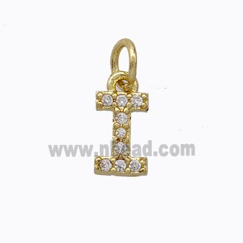 Copper Pendant Pave Zirconia Letter-I Gold Plated