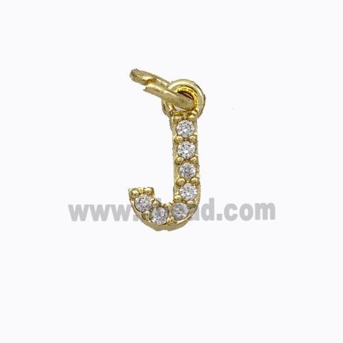 Copper Pendant Pave Zirconia Letter-J Gold Plated