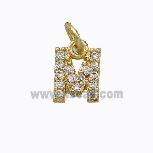 Copper Pendant Pave Zirconia Letter-M Gold Plated