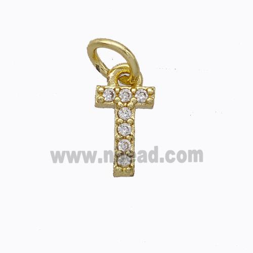 Copper Pendant Pave Zirconia Letter-T Gold Plated