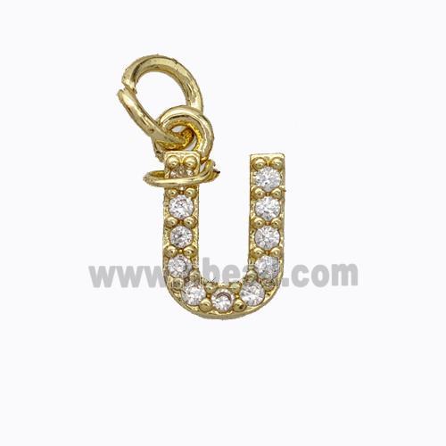 Copper Pendant Pave Zirconia Letter-U Gold Plated