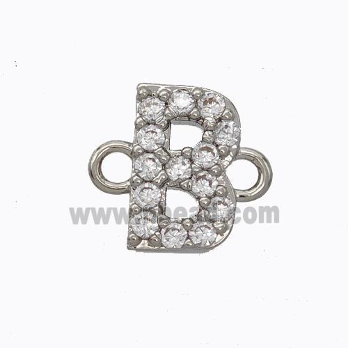 Copper Connector Pave Zirconia Letter-B Platinum Plated