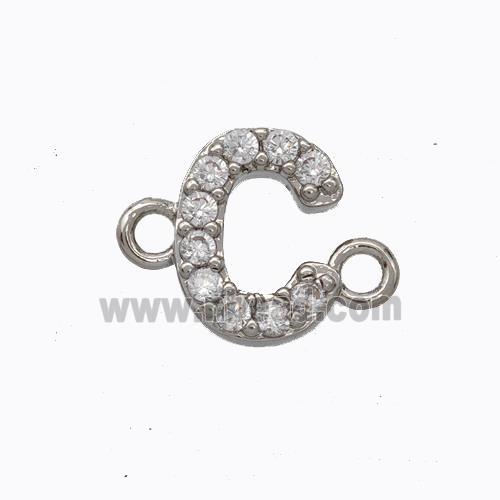 Copper Connector Pave Zirconia Letter-C Platinum Plated