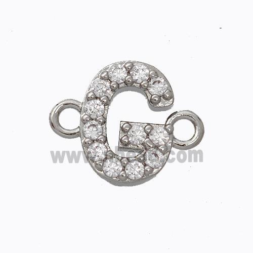 Copper Connector Pave Zirconia Letter-G Platinum Plated