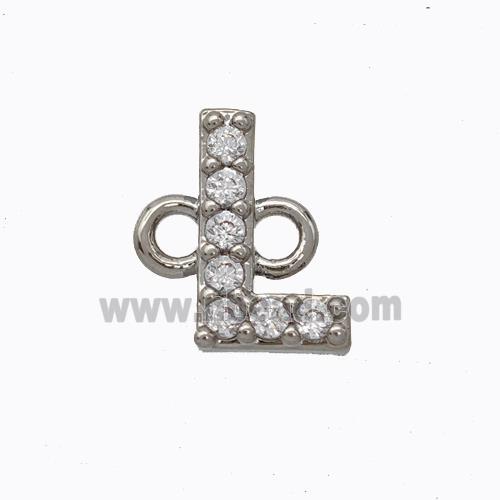 Copper Connector Pave Zirconia Letter-L Platinum Plated