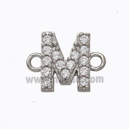 Copper Connector Pave Zirconia Letter-M Platinum Plated