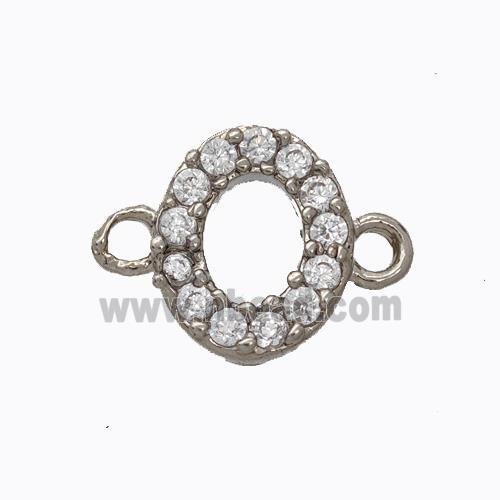 Copper Connector Pave Zirconia Letter-O Platinum Plated