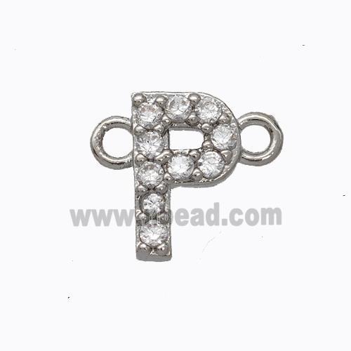 Copper Connector Pave Zirconia Letter-P Platinum Plated